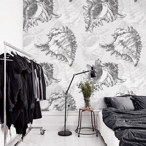 Seashells Wallpaper - Renters decor - Traditional or removable wallpaper - Nature Pattern - Delicate sea design #78