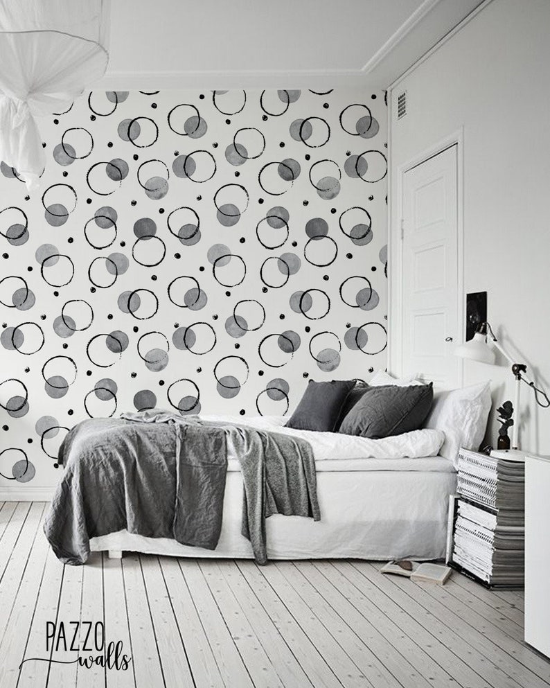 Peel and Stick Wallpaper #57 Geometric wallpaper Aquarelle ink circles Wallpaper Renters decor Traditional or removable Wallpaper