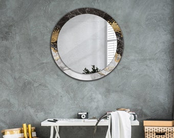 Marble And Gold, Gold, Art Printed Round Mirror, Circle Mirror, Mirror Wall Decor, Bathroom Mirror