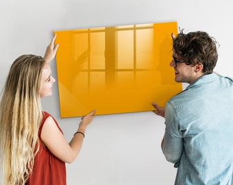 Tableau magnétique jaune doré, présentoir photo mural, tableau mémo jaune foncé, liste des tâches à accomplir pour le mur de couleur unie, marqueur + éponge