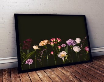 Beautiful Various Fresh Blossoming Flowers Isolated On Black Self-Adhesive Poster - Dark Background - Colorful Floral - Wall Decor #11PP