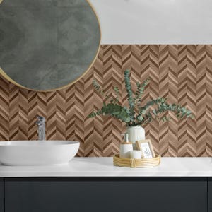 Wood Herringbone Pattern Tile Stickers, Brown Peel and Stick Tiles, Tile Stickers, Texture PVC Floor Tiles, Floor Tile Stickers