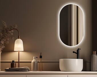 Oval Mirror LED, Aesthetic Decorative Mirror, Mirror for Bathroom, Asymmetrical Mirror, Vanity Mirror, Makeup Mirror