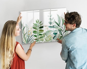 Tableau magnétique aquarelle feuilles, centre de commande, tableau vert, organiseur mural fleurs et plantes, marqueur effaçable à sec