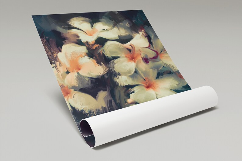 Vintage Colors Wall Decor #6PP Removable Material Painting Showing Beautiful White Flowers In Dark Background Self-Adhesive Poster