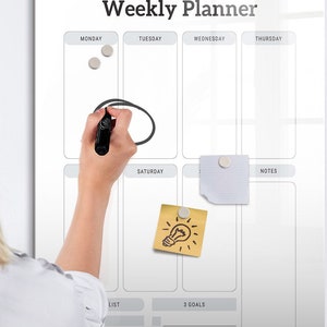 Pizarra magnética con planificador semanal, lista de tareas pendientes, tablero de ideas blanco, organizador de fotos para pared, marcador + esponja