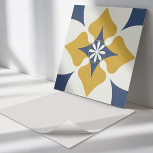 Floral Symmetry Tile Stickers, Yellow Peel and Stick Tiles, Tile Stickers, Abstraction PVC Floor Tiles, Floor Tile Stickers