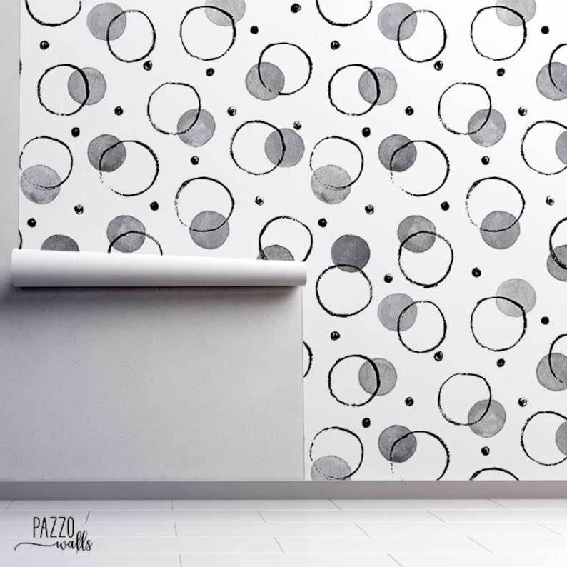 Peel and Stick Wallpaper #57 Geometric wallpaper Aquarelle ink circles Wallpaper Renters decor Traditional or removable Wallpaper