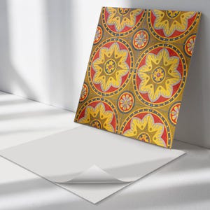 Floral Motifs PVC Floor Tiles, Yellow Tile Stickers, Peel and Stick Tiles, Texture Tile Stickers, Floor Tile Stickers