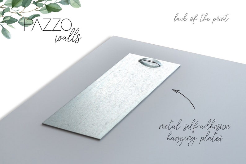 May include: The back of a print with the text "PAZZO walls" in the top left corner. The print has two metal self-adhesive hanging plates attached to the back.