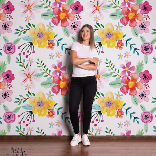Watercolor Field Flowers Wallpaper Renters Decor Floral - Etsy Australia