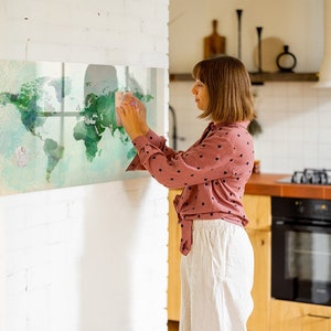 Tablero magnético con mapa del mundo en acuarela, lugares que has visitado, mapa de viajes ecológico, mapa de países visitados, marcador + esponja