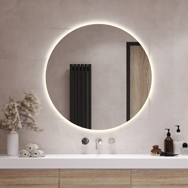 Wall Hanging Round Mirror Led, 3 Variants of Light, Mirror Illuminated, Bedroom Mirror, Bathroom Mirror, Makeup Mirror, Minimalist Mirror