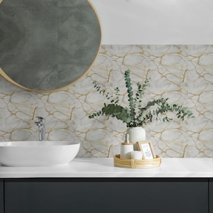 Elegant Marble With Veins Tile Stickers, White Peel and Stick Tiles, Tile Stickers, Texture PVC Floor Tiles, Floor Tile Stickers