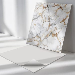 Elegant Marble Pattern Tile Stickers, White Peel and Stick Tiles, Tile Stickers, Texture PVC Floor Tiles, Floor Tile Stickers