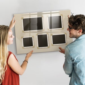 Pizarra magnética con marcos retro, organizador de pared, tablero de estado de ánimo marrón, patrón minimalista de centro de comando, marcador + esponja
