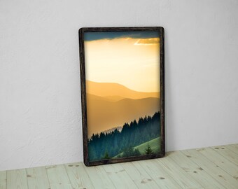 Hermoso cartel autoadhesivo de puesta de sol en las montañas - Hermosa vista del paisaje - Arte de pared adhesivo - Decoración de pared removible #7PN