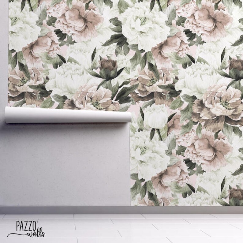 Light Peony Wallpaper Renters Decor Self Adhesive or Etsy