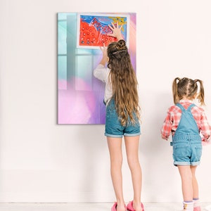 Tablero magnético con plumas de colores pastel, lista de tareas para la pared, tablero de mensajes multicolor, patrón de abstracción para exhibición de fotos en la pared, marcador + esponja