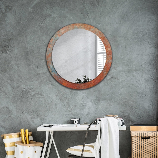 Métal rouillé, Cuivre, Miroir rond à imprimé artistique, Décoration d'intérieur de luxe, Miroir rond, Cadre de miroir imprimé