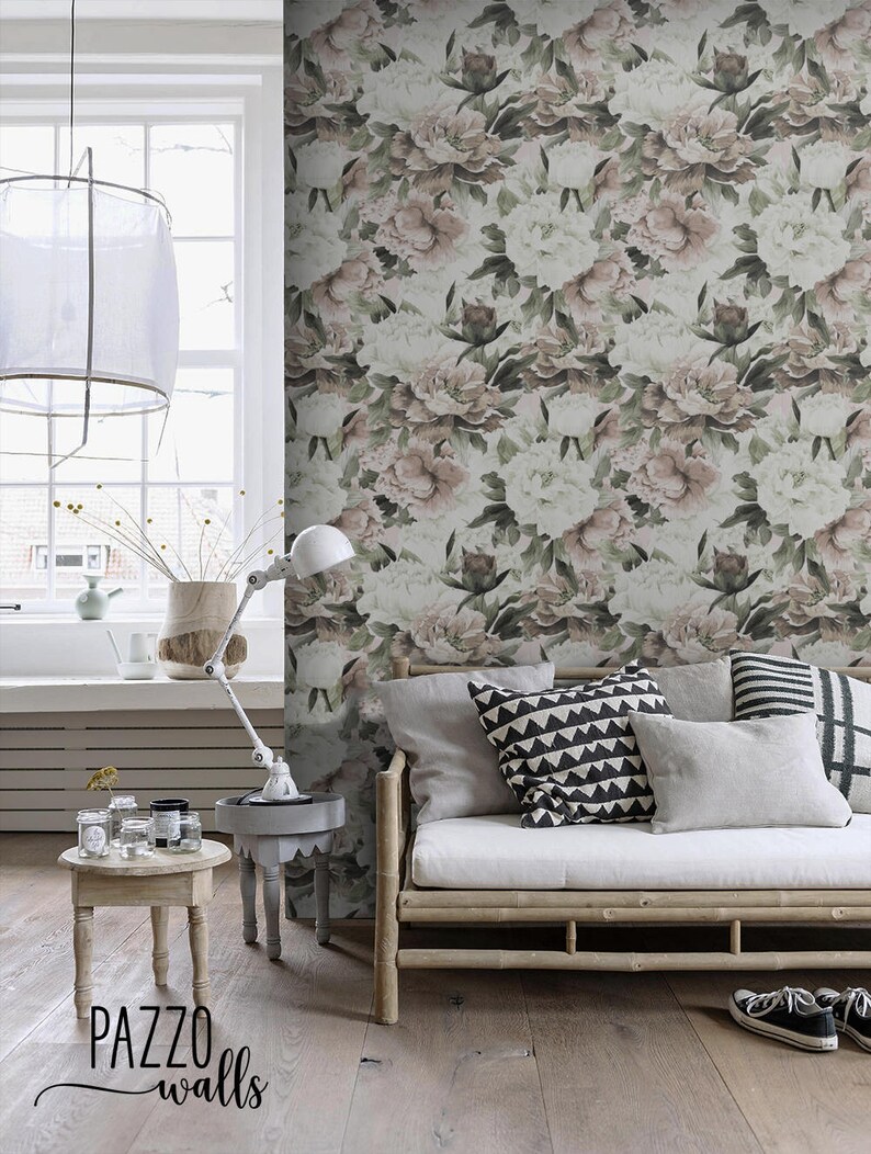 Light Peony Wallpaper Renters Decor Self Adhesive or Etsy