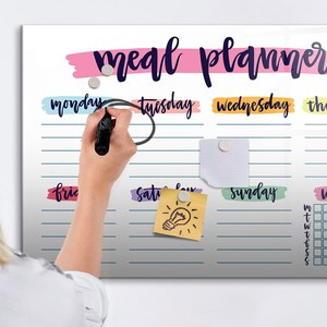 Pizarra magnética para menú semanal, planificador de comidas, tablero de notas multicolor, organizador de menú, marcador + esponja