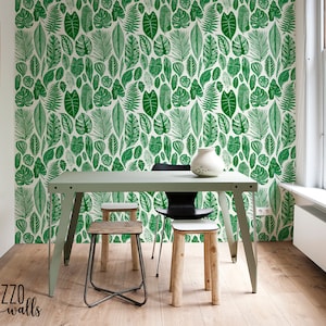Carta da parati rimovibile Greenery Botanical - Arredamento per inquilini - Carta da parati tradizionale o autoadesiva - Carta da parati con foglie verdi n. 37