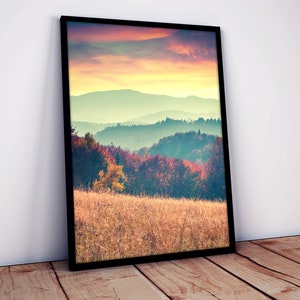 Colorful Autumn Sunrise In The Carpathian Mountains Self-Adhesive Poster - Landscape View - Sticky Wall Art - Interior Decor - Poster #15PN