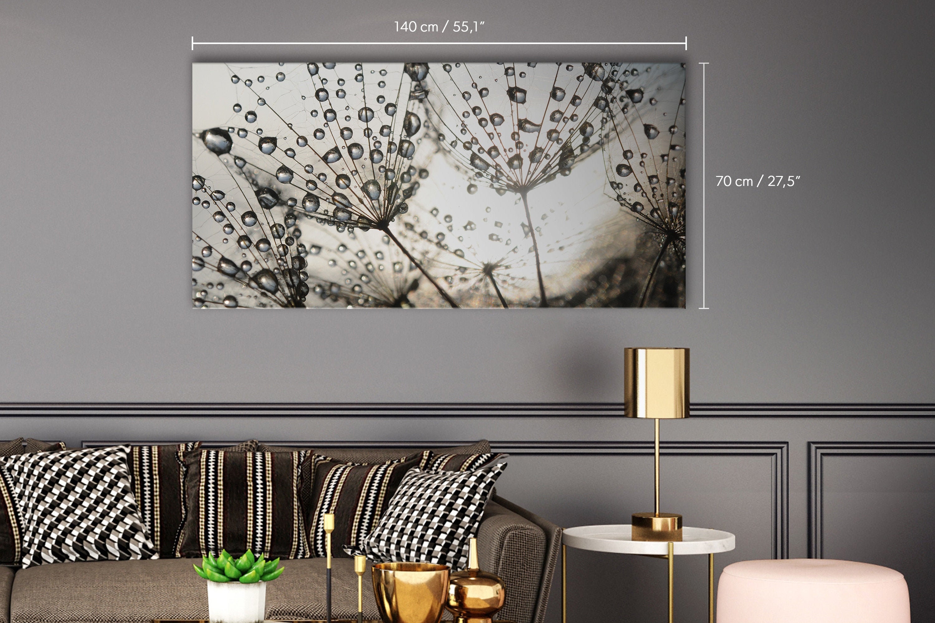 Dandelion Seeds With Dew Drops Cotton Canvas Art - Backlit - Nature - Wall Art - Wall Decoration - Cotton Canvas Art Print #42CN