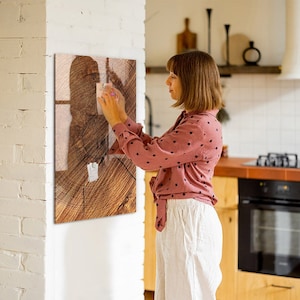 Wood Warm Shade Magnetic Board, Command Center, Brown Display Board, Photo Wall Display Nature Pattern, Dry Erase Marker