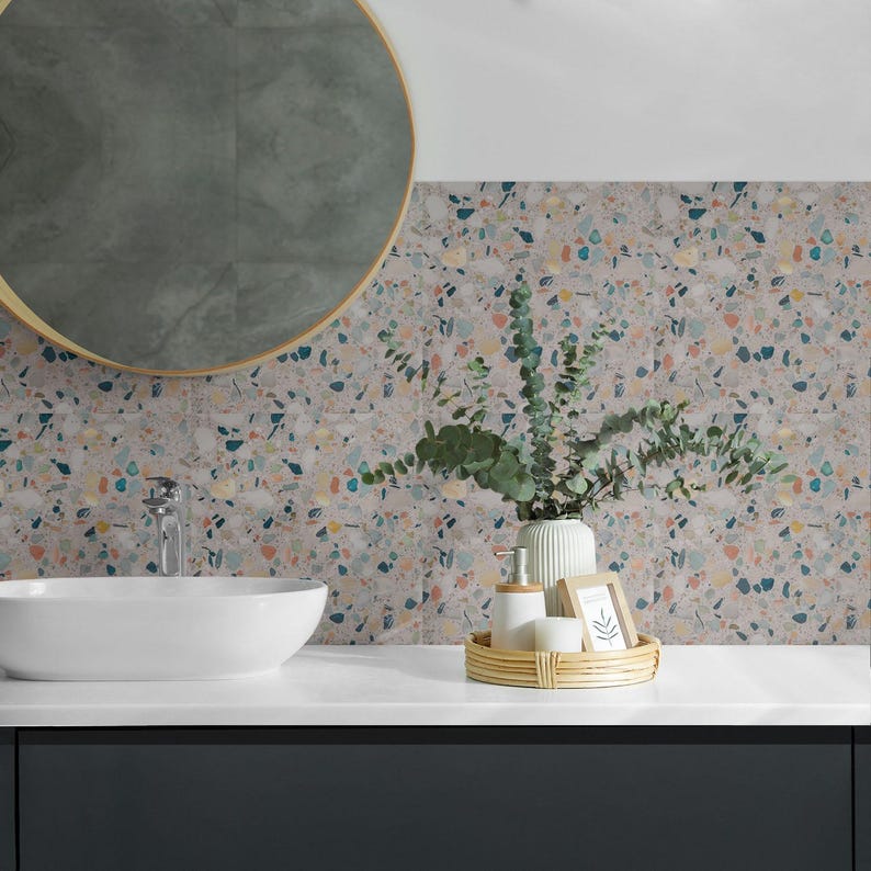 Many Stones Tile Stickers, Beige Removable Tiles, Tile Stickers, Texture PVC Floor Tiles, Kitchen Tile Stickers image 5