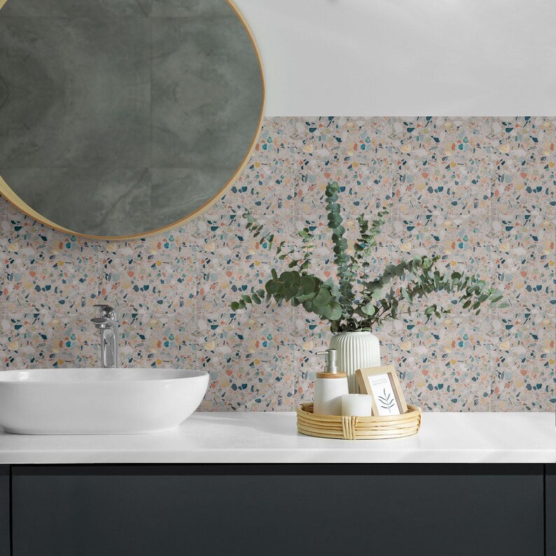 Many Stones Tile Stickers, Beige Removable Tiles, Tile Stickers, Texture PVC Floor Tiles, Kitchen Tile Stickers image 6