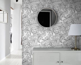 Retro Floral Wallpaper - Renters decor - Self Adhesive or Regular Flower Wallpaper - Nursery Wallpaper - Black and White Wallpaper #13