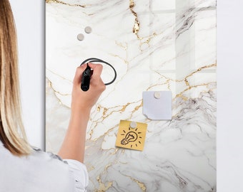 Decorative Marble Magnetic Board, Photo Wall Display, White Memo Board, Photo Wall Display Abstraction Pattern, Marker + Sponge