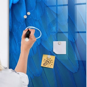 Pizarra magnética con forma de pluma de pájaro, centro de mando, tablero de exhibición azul, diseño de animales para pared de fotos, marcador de borrado en seco