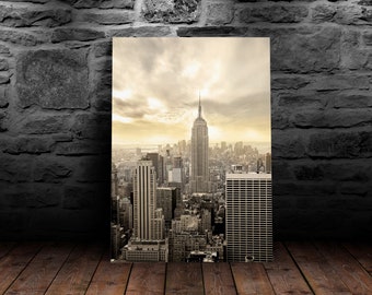 Cloudy Sky Over Manhattan Self-Adhesive Poster - City Panorama - Sticky Wall Art - Peel & Stick - Removable Wall Decoration #36PM