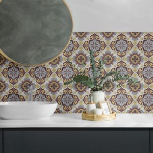 Decorative A Floral Motif Tile Stickers, Beige Removable Tiles, Tile Stickers, Texture PVC Floor Tiles, Kitchen Tile Stickers
