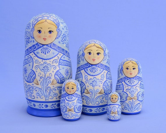 Matryoshka H-21. Northern motives. Picturesque wooden doll (5 seats) # 15
