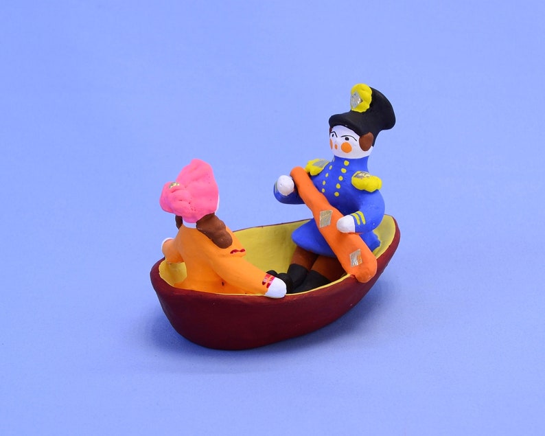 Clay Toy Sculpture couple in a Boat. Statuettes in Etsy