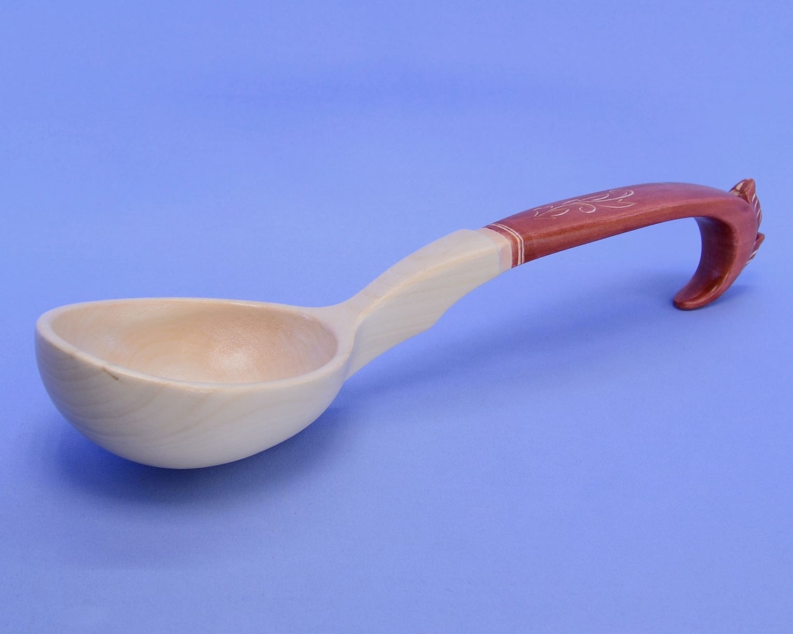 Large handmade wooden ladle. With a hanging handle. A unique Etsy