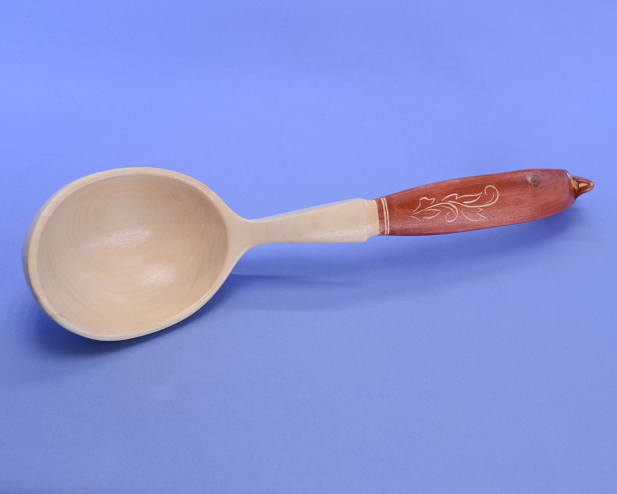 Large handmade wooden ladle. With a hanging handle. A unique Etsy