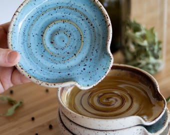 Handmade Speckled Stoneware Spoon Rest: Ceramic Kitchen Decor