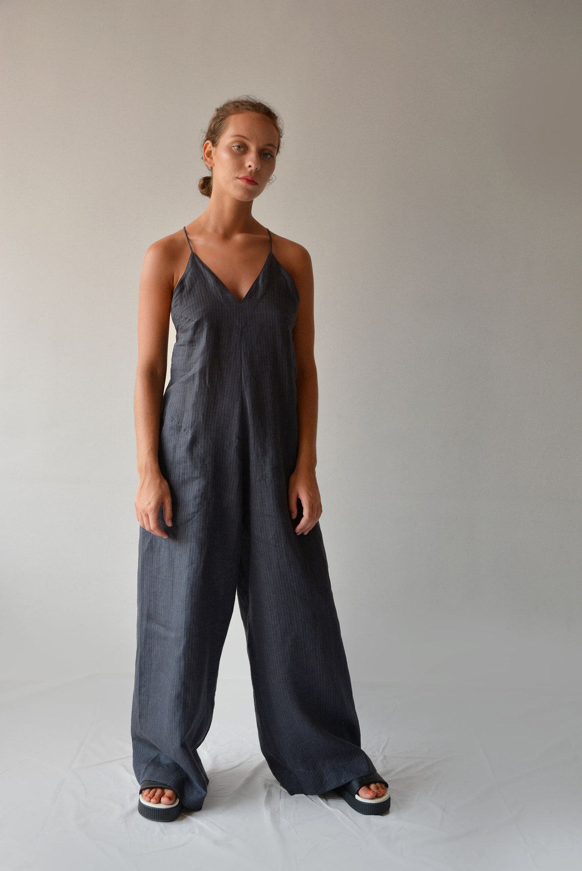 Long wide leg linen backless jumpsuit by michelle banarse | Etsy