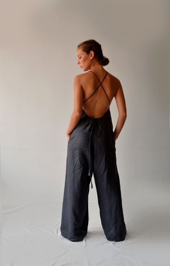 backless linen jumpsuit