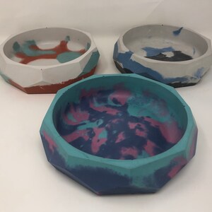 Geometric Concrete Catchall Bowl | Colorful Succulent Planter - Faceted Modern Decor