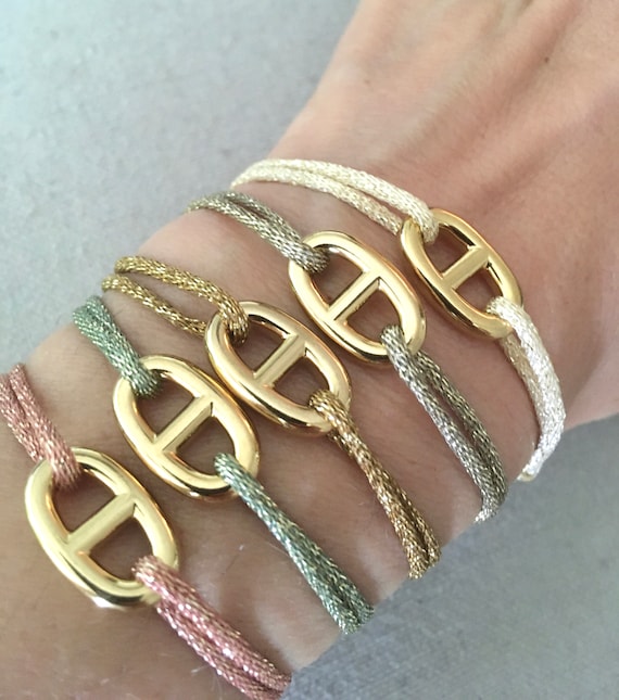 Bracelet maille marine doré ou argenté, cordon métallisé •SUMMER FANTAISIE•