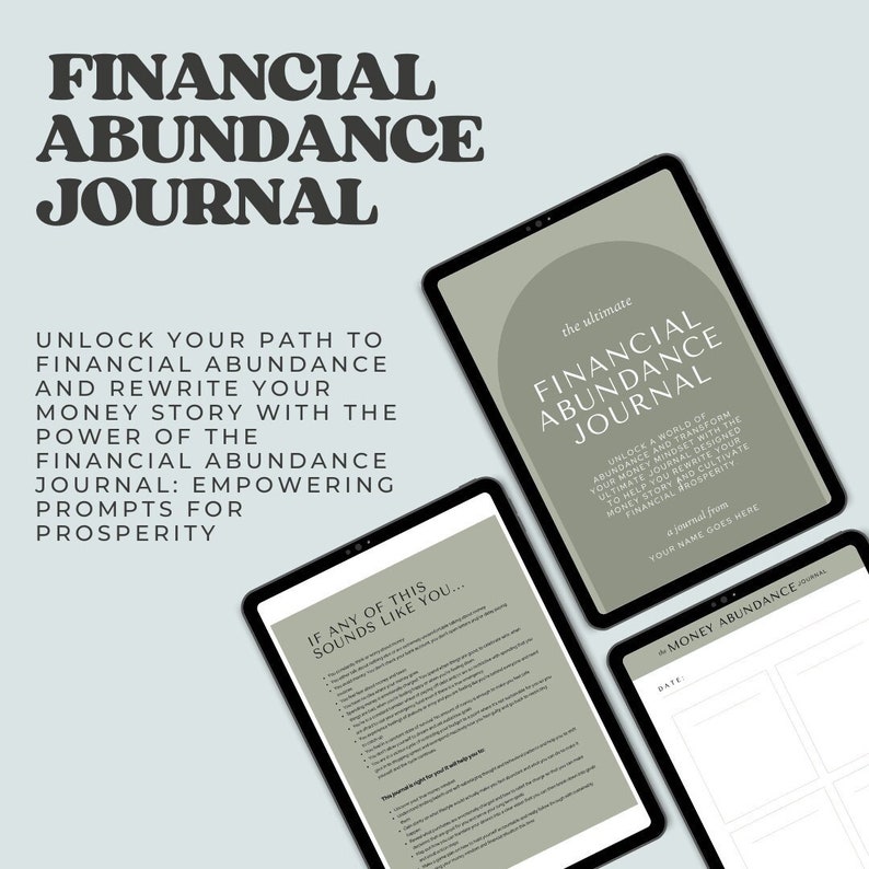 Editable Digital Financial Abundance Journal Money Mindfulness Journal Money Manifestation Daily Prompts Canva Template image 1