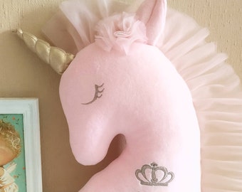 Soft plush Unicorn, Personalized Plush Pillow, Pink Unicorn embroidery, birth gift, Unicorn pink nursery decor, newborn gift, custom toy