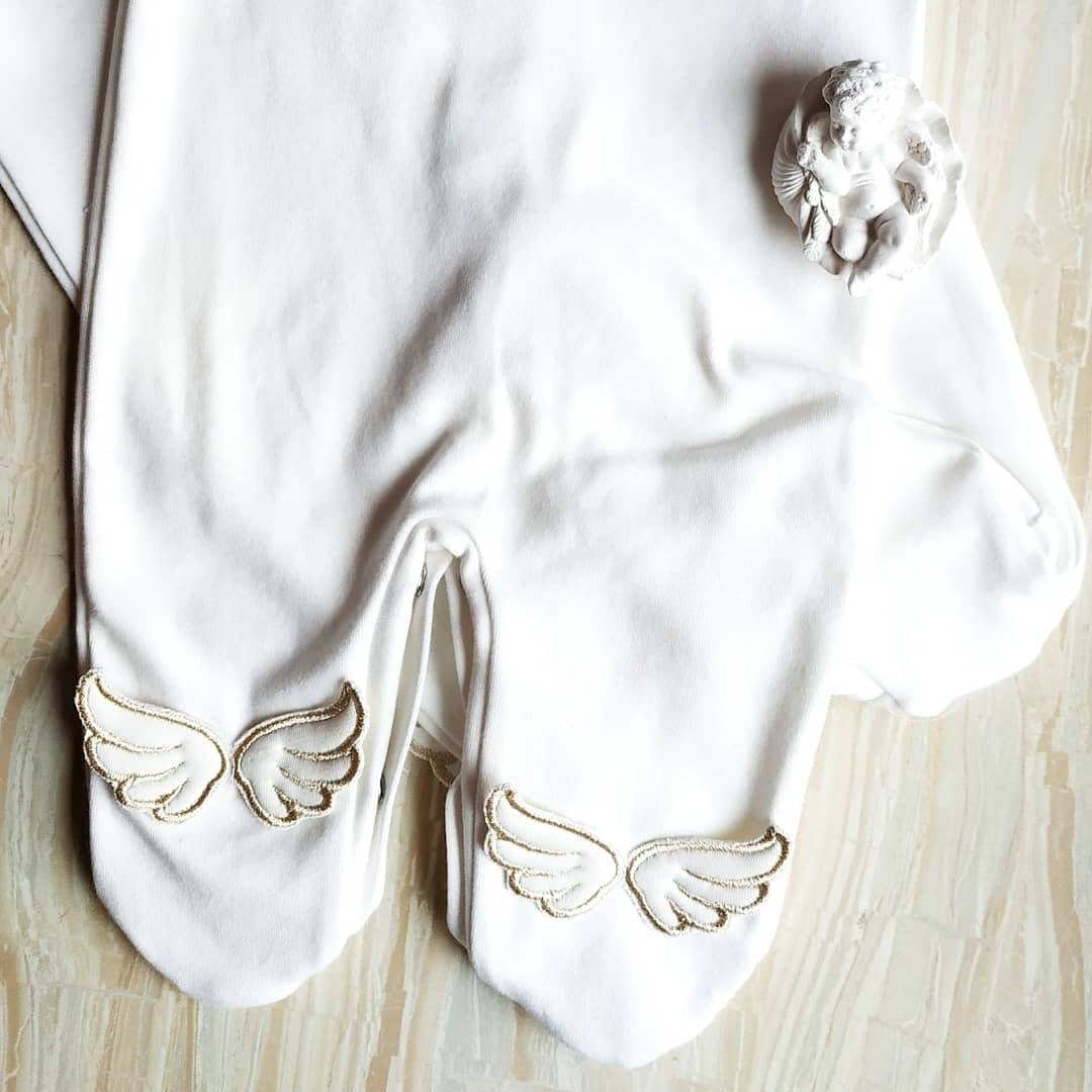 Angel Wings Embroidered Romper (0-12M)