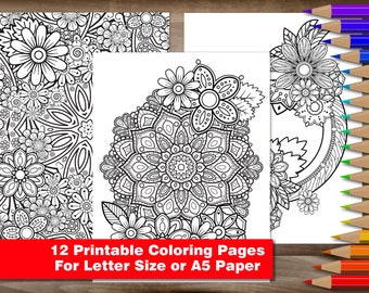 Adult Coloring Pages 12 Printable High Res .jpg For Adults - Floral Mandala Printables - Relaxing Coloring for Any Media